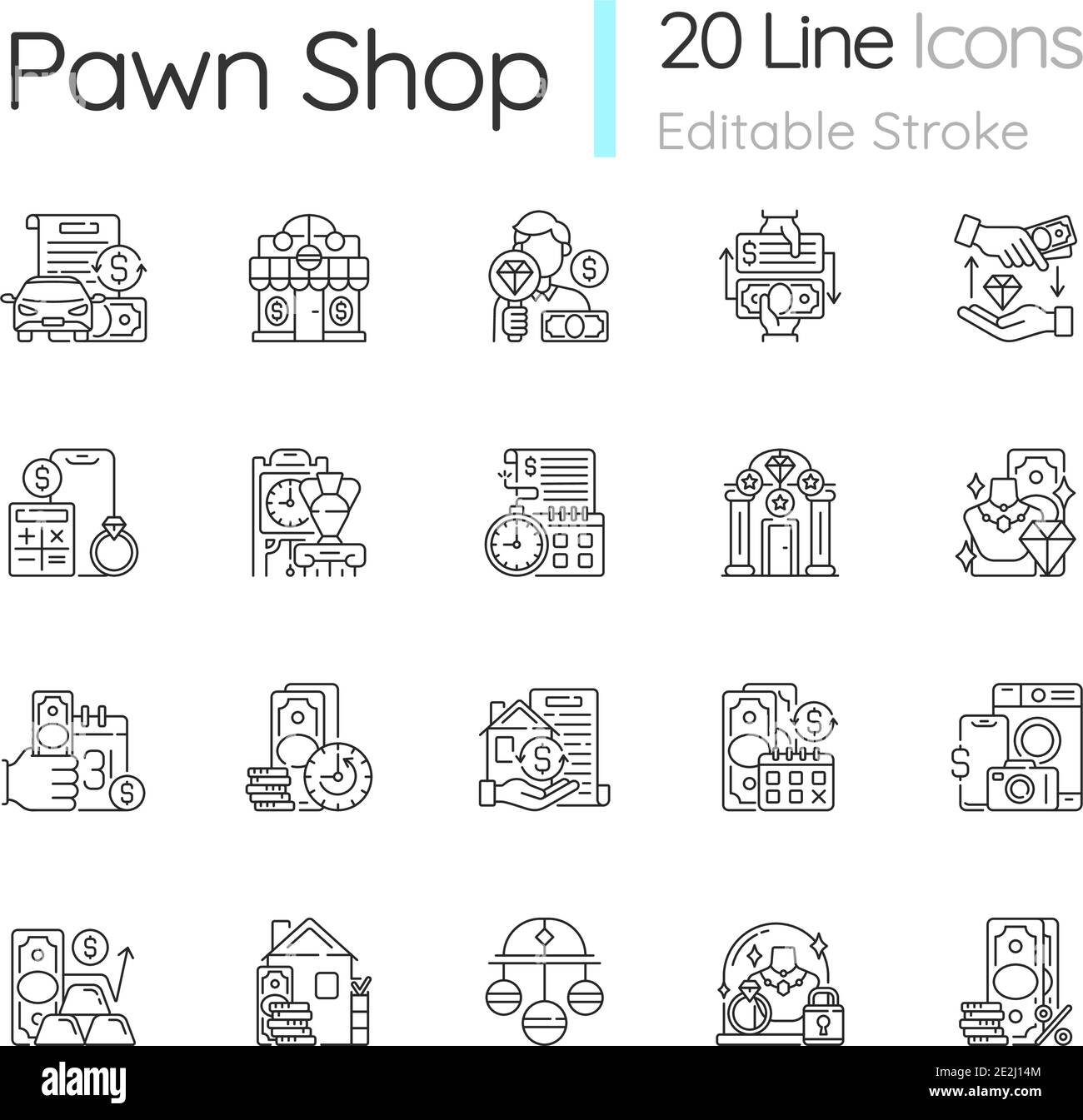 Set di icone lineari del negozio Pawn Illustrazione Vettoriale