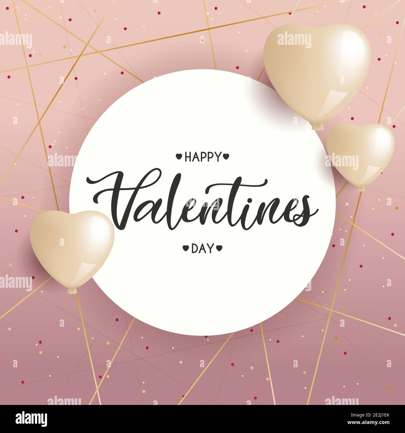 Biglietto d'auguri per il giorno di San Valentino con sfondo geometrico, palloncini gplden. Testo del giorno di buona San Valentino sulla carta, illustrazione vettoriale Illustrazione Vettoriale