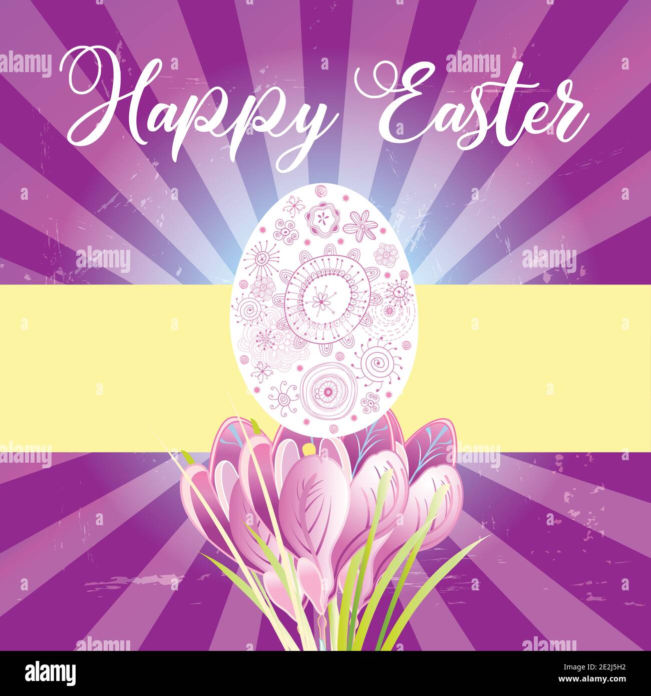 Carino biglietto d'auguri pasquale con uova e fiori di primavera. Saluto Card di Pasqua Illustrazione Vettoriale