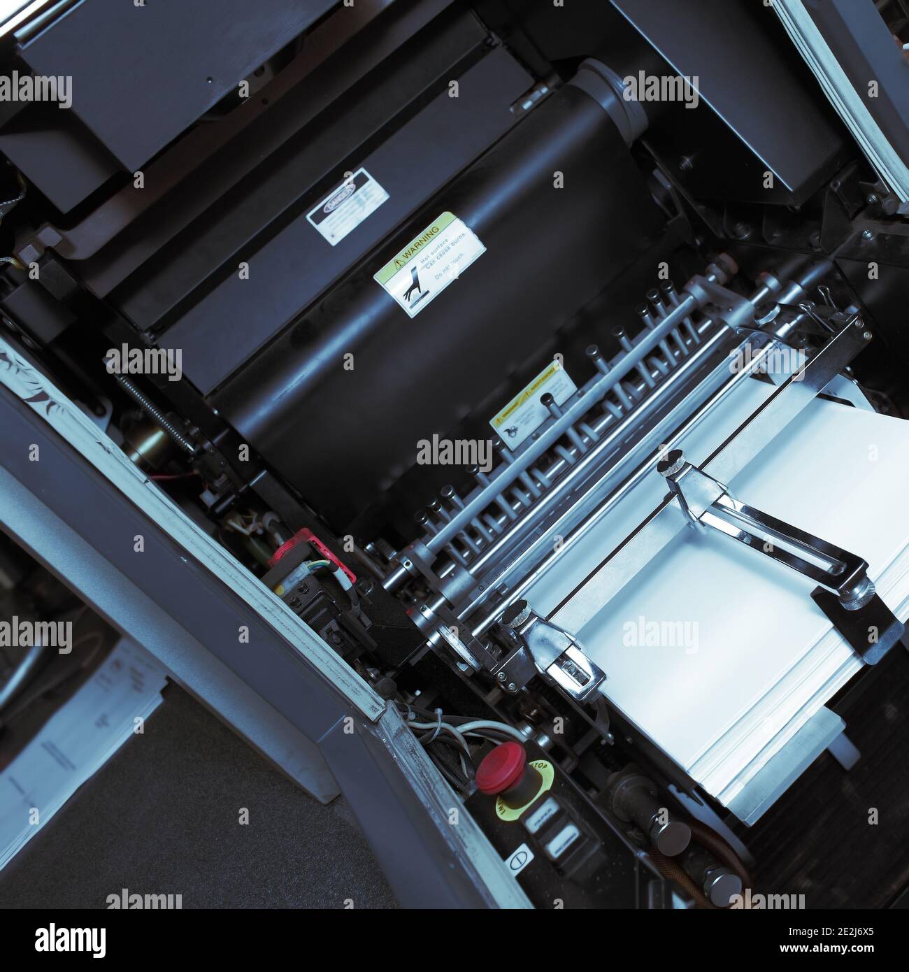 Meccanismo di una macchina di stampa offset. Foto Stock
