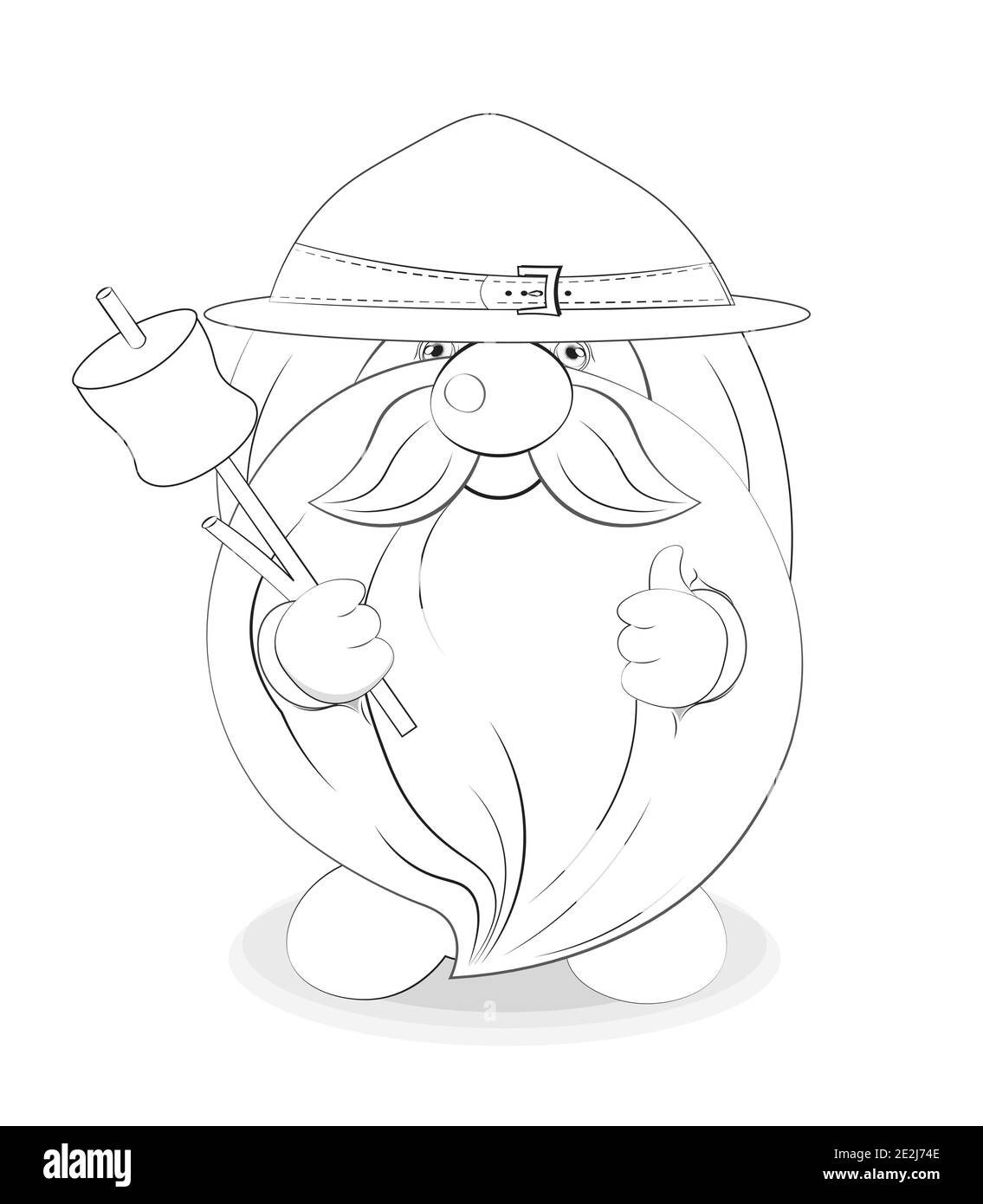 Libro da colorare cute gnome scout mostra come con marshmallows su bastone, immagine in mano disegno stile cartone animato per cartolina di saluto, scheda, adesivi, smil Illustrazione Vettoriale