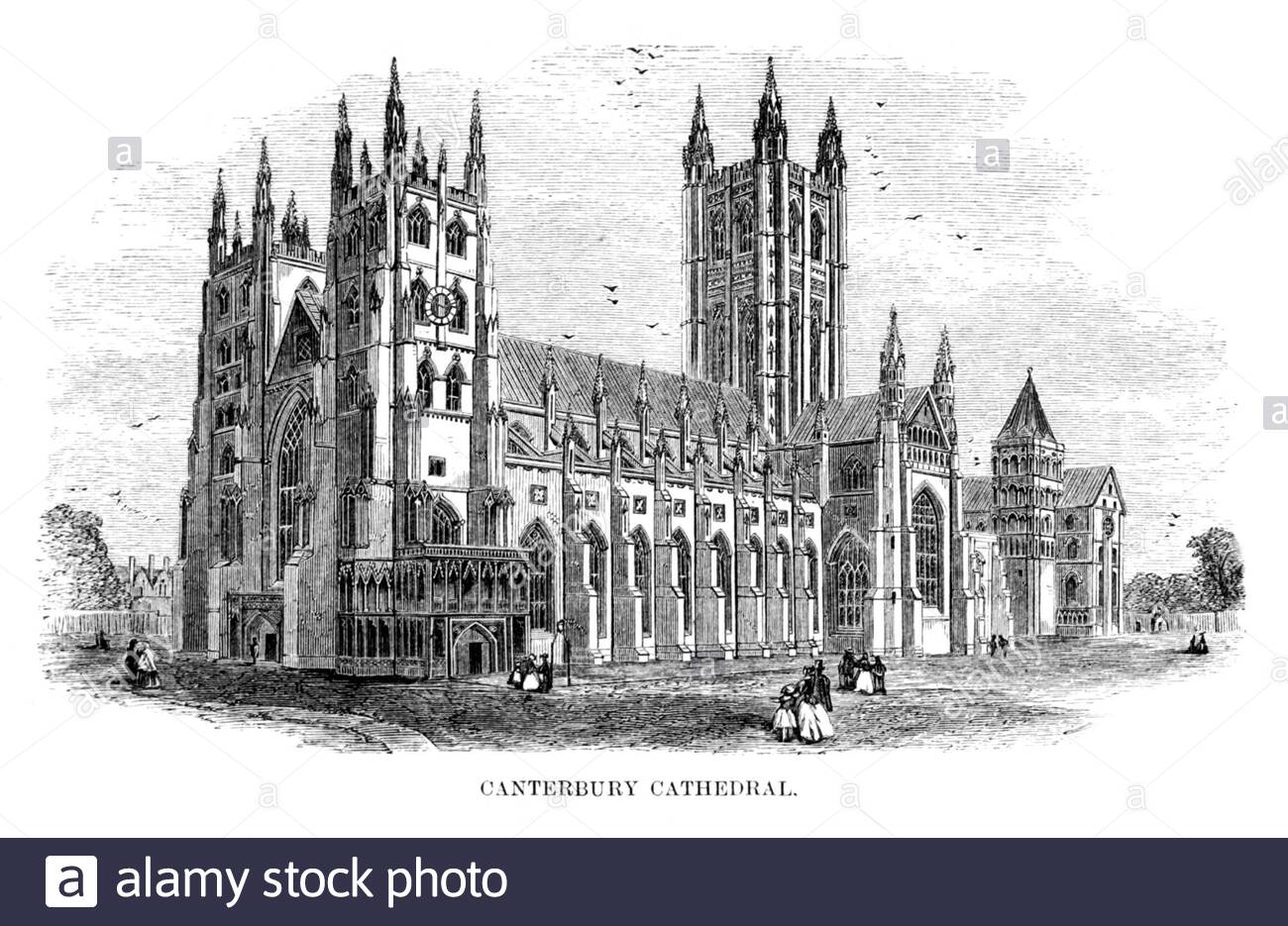 Canterbury Cathedral, Inghilterra, incisione d'epoca del 1866 Foto Stock