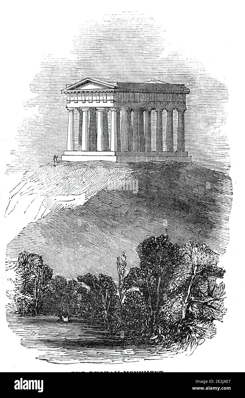 Il monumento di Durham, 1844. Il monumento a Penshaw a Sunderland, nella contea di Durham, è stato costruito per commemorare John Lambton, primo conte di Durham, governatore generale del Nord America britannico. "Il disegno, dei Messrs [John e Benjamin] Green, è nella forma di un tempio, dell'ordine dorico, e le proporzioni sono dopo il tempio di Teseo". Il monumento è stato costruito tra il 1844 e il 1845. Da "Illustrated London News", 1844, Vol V. Foto Stock