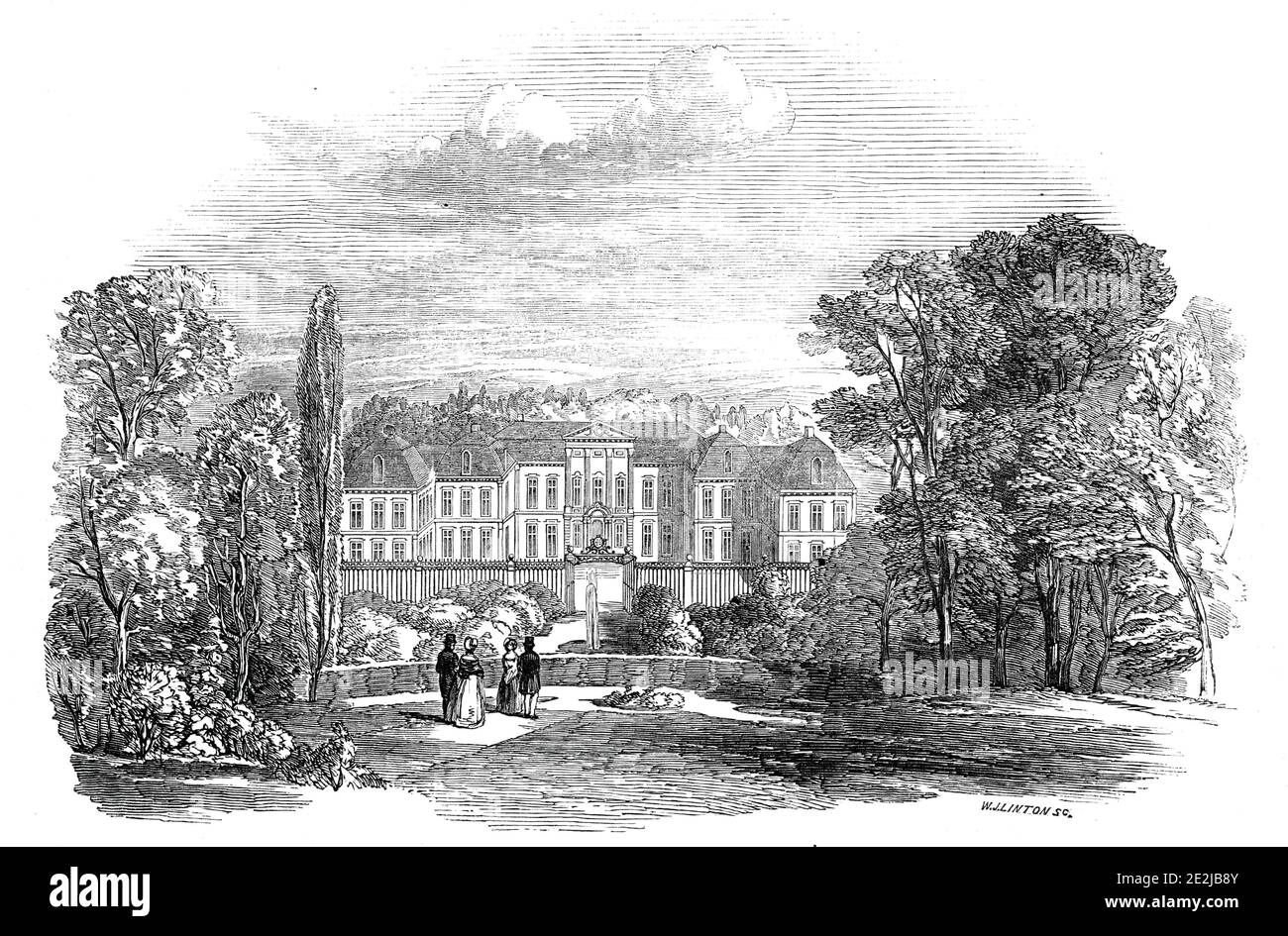 Friedenstahl - dal disegno di sua altezza reale il principe Alberto, 1845. '...il Palazzo di Frieden-stahl [in Germania], la residenza della Duchessa Dowager di Coburg'. Da "Illustrated London News", 1845, Vol VII Foto Stock