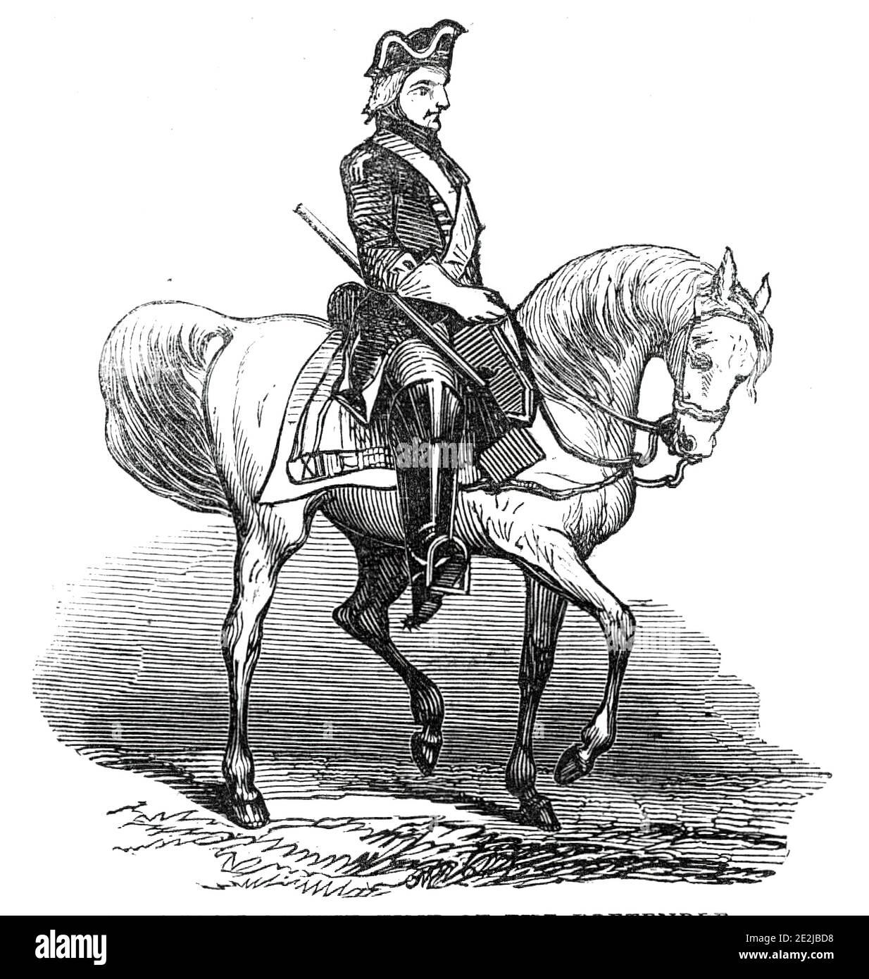 Dragoon del tempo del pretendente, 1845. Montato soldato britannico della metà-fine del 18 ° secolo. Da "Illustrated London News", 1845, Vol VII Foto Stock