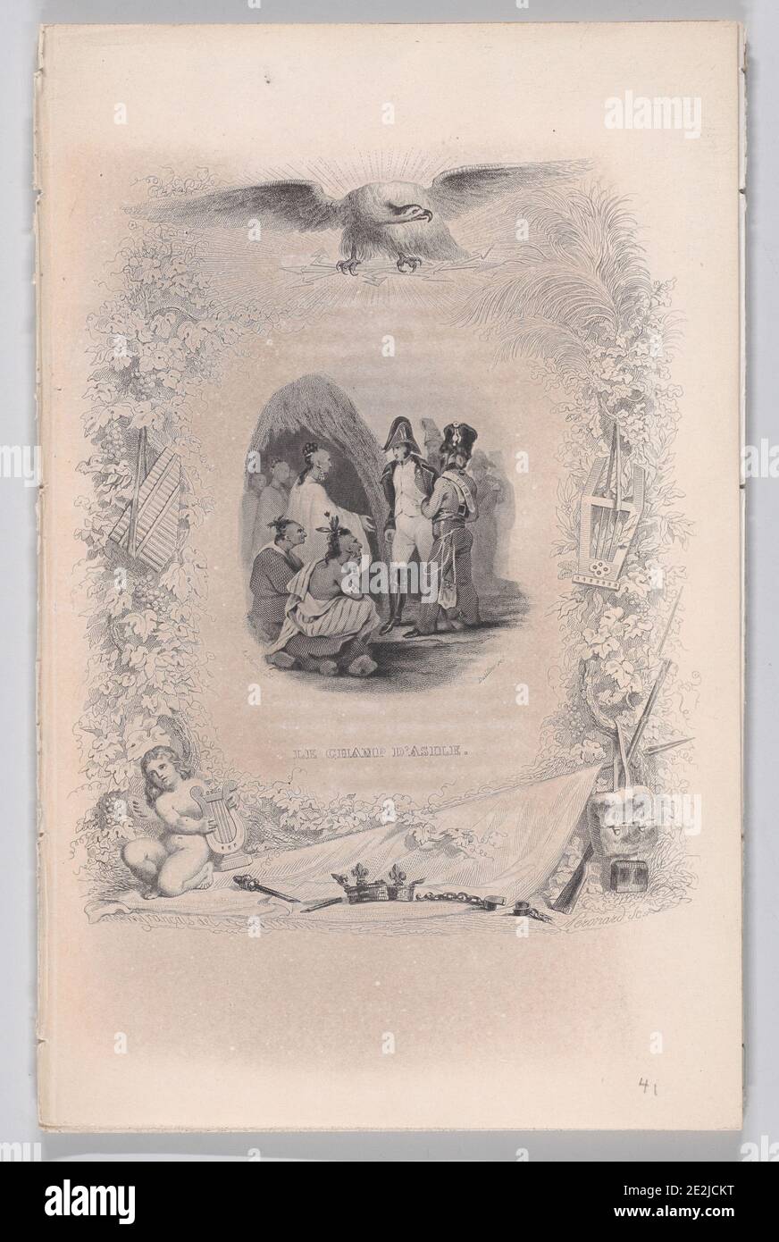 Le Champ d'Asile from the Songs of B& n° xe9;ranger, 1829. [Il campo dell'asilo, insediamento in Texas]. Foto Stock