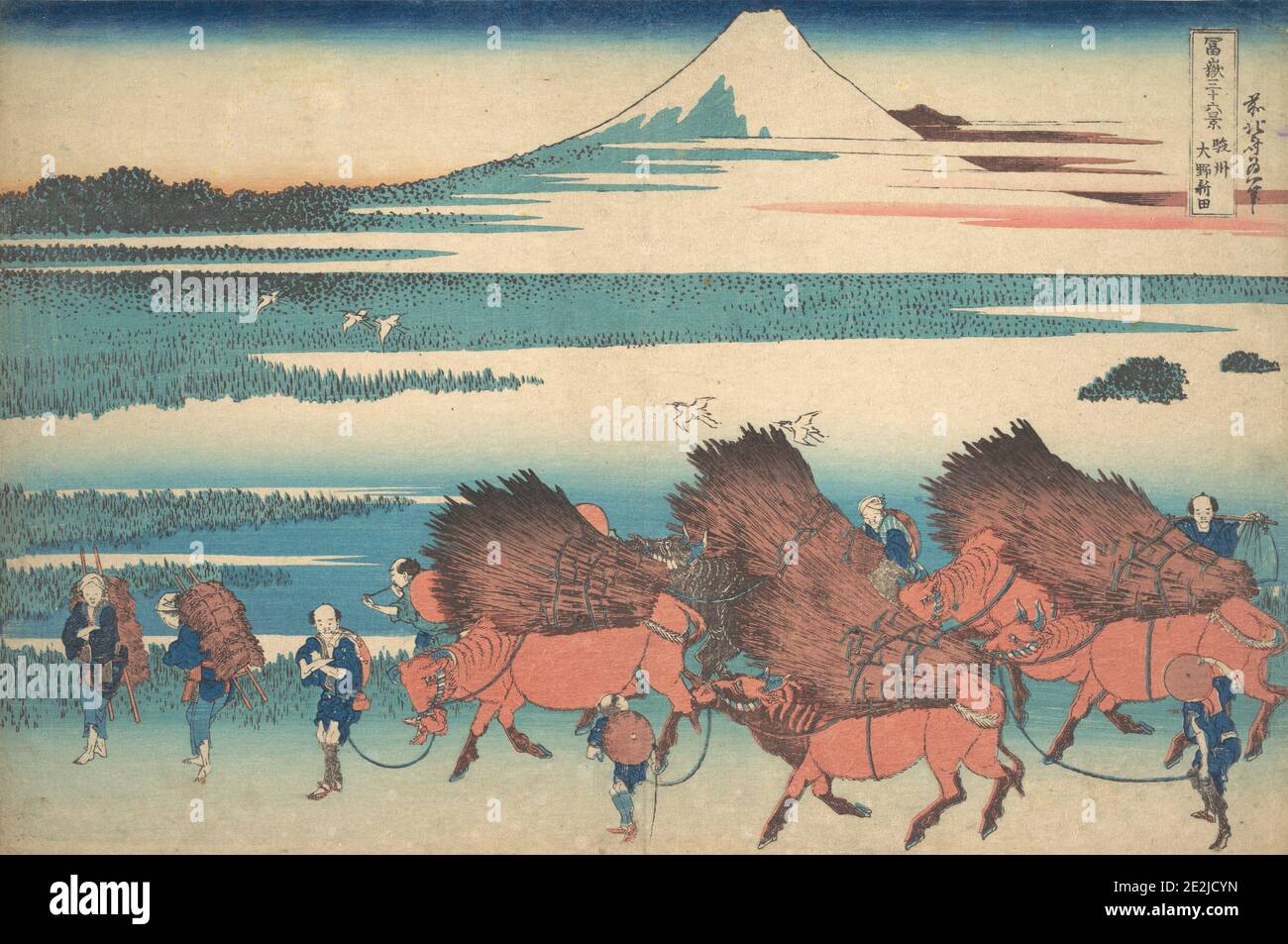 I nuovi campi di Ono nella provincia di Suruga (Sunshu Ono shinden), dalla serie trentasei viste del Monte Fuji (Fugaku sanjurokkei), ca. 1830-32. Foto Stock