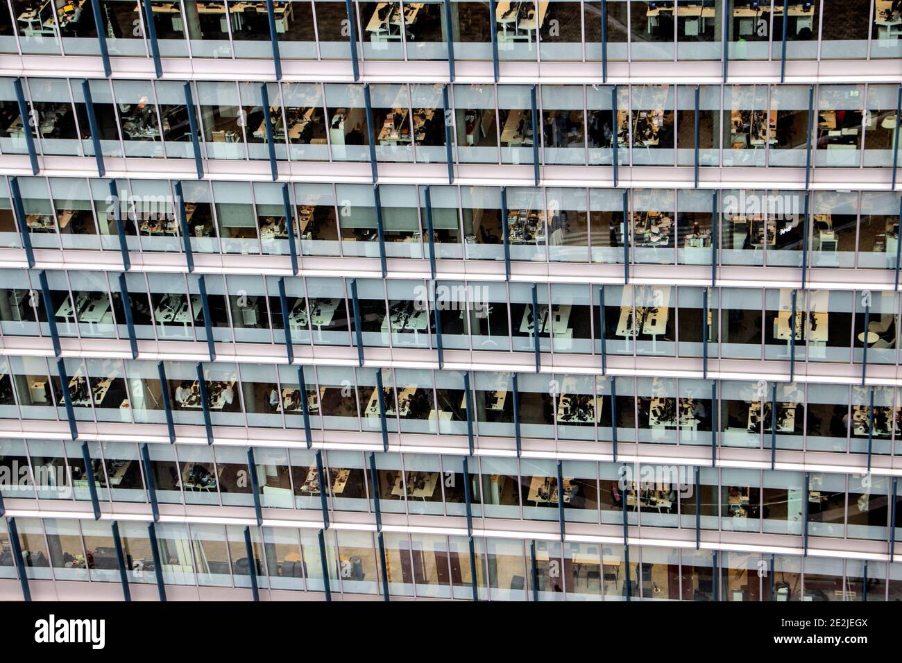 Sezione di un alto blocco di uffici con stazioni di lavoro Foto Stock