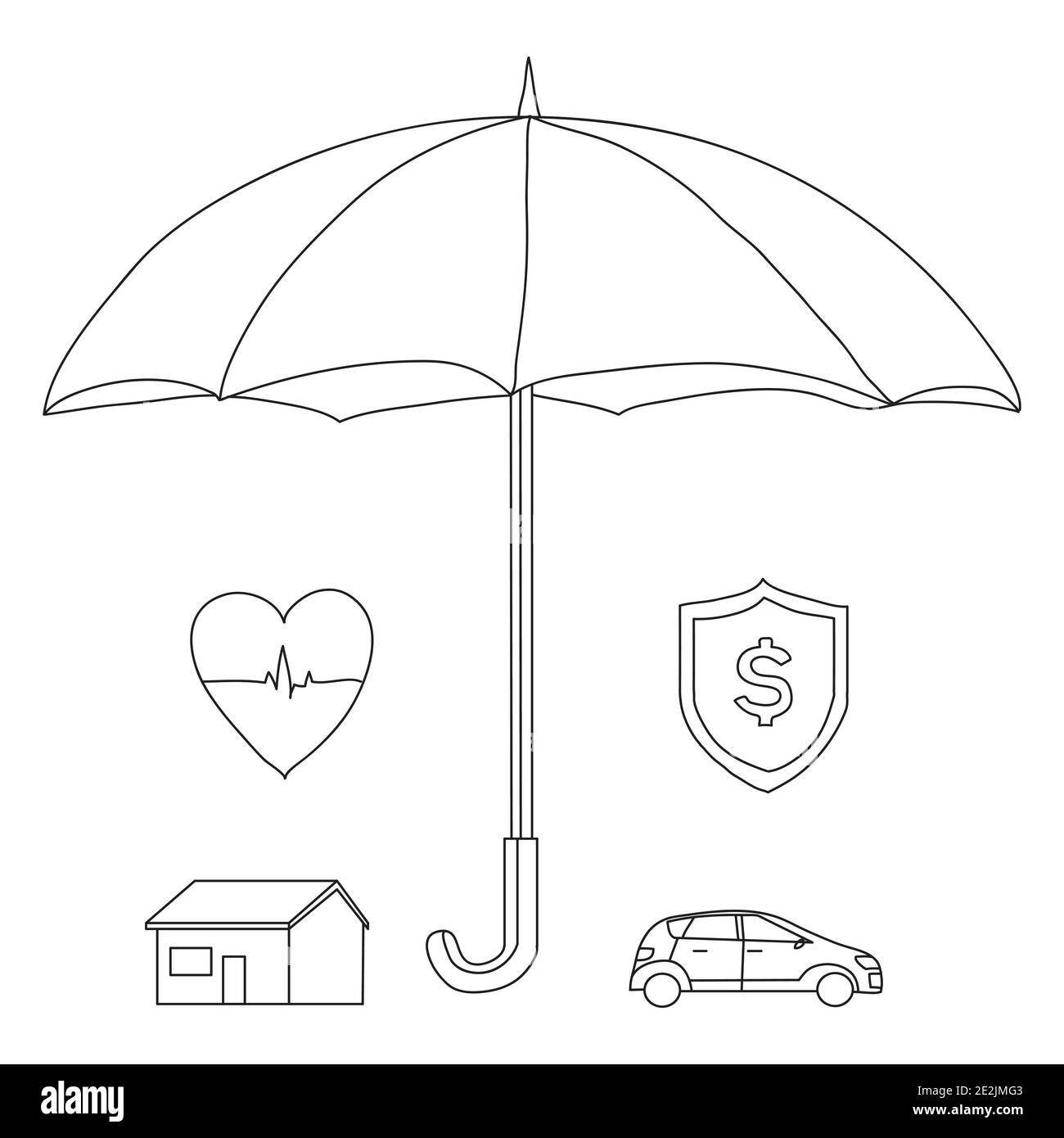 Il concetto di vettore di disegno piatto di assicurazione include l'assicurazione di vita, della casa e dell'automobile Illustrazione Vettoriale