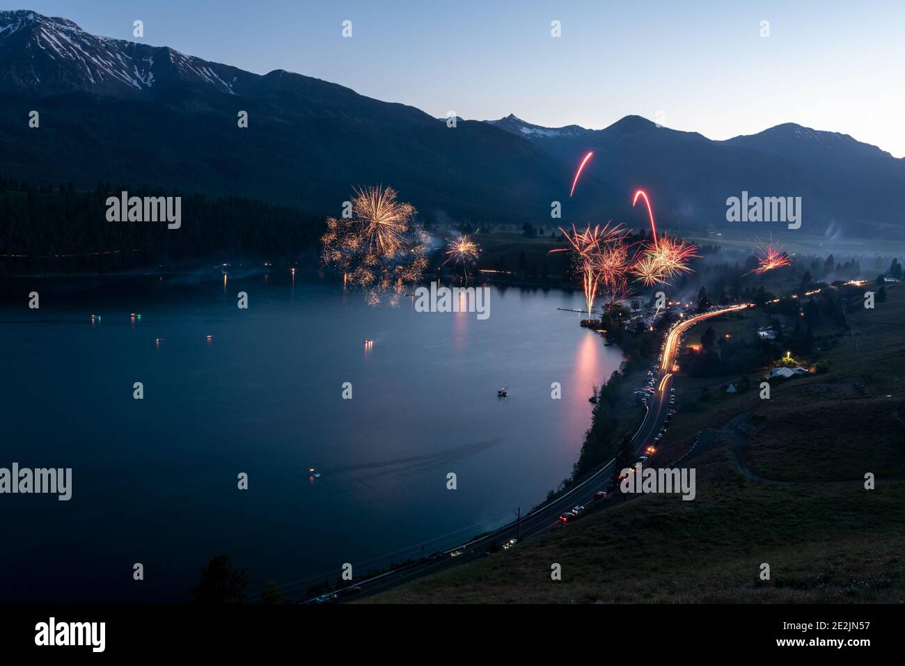 4 luglio fuochi d'artificio, Wallowa Lake, Oregon. Foto Stock