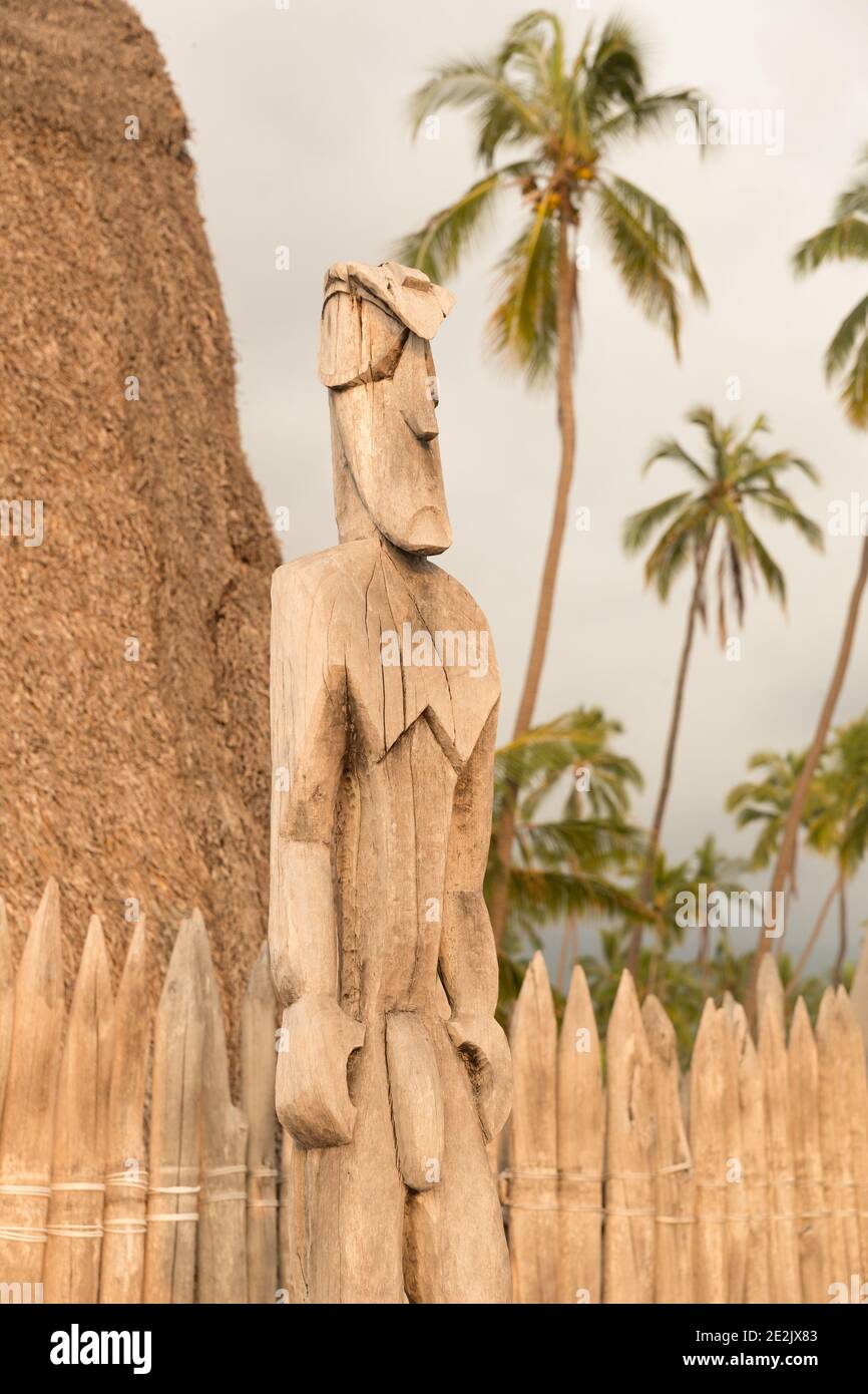 Hawaii USA Puuhonua o Honaunau è stato un luogo di rifugio per i law breakers, sconfitti guerrieri, e civili durante la guerra. Foto Stock