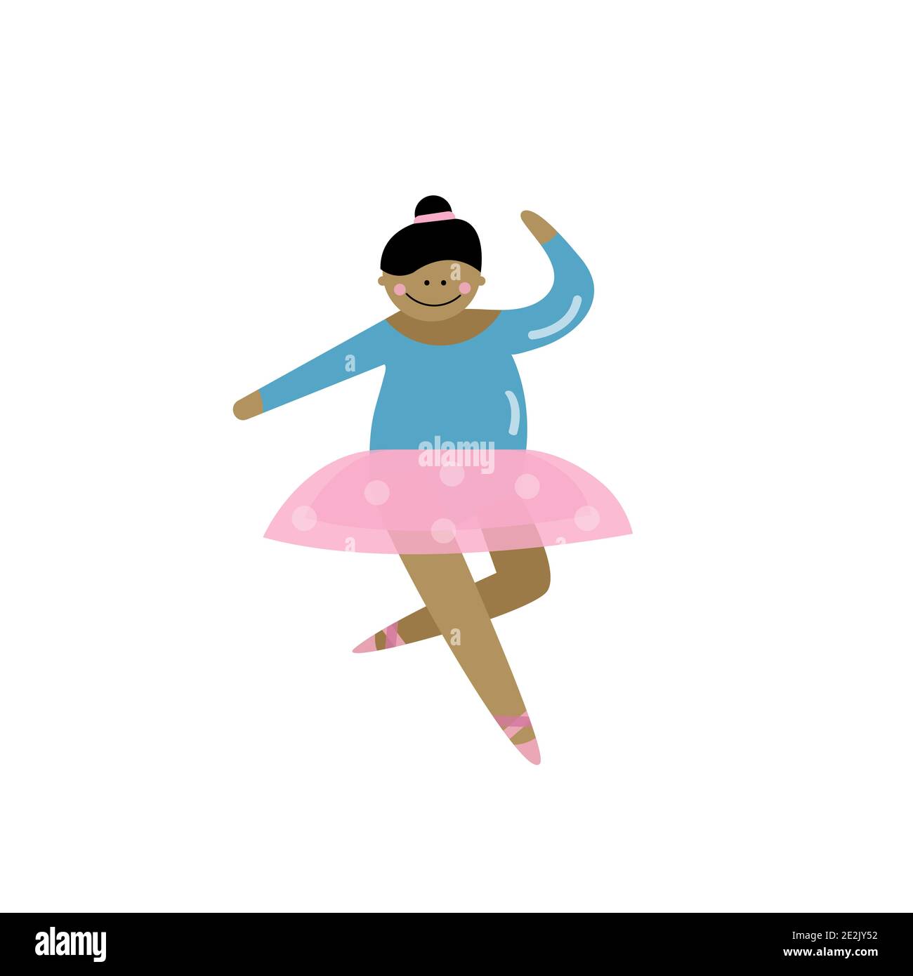 Cartone animato positivo femmina piatto doodle carattere. Ballerina di dimensioni più danzante su punta in tutu. Illustrazione vettoriale Illustrazione Vettoriale