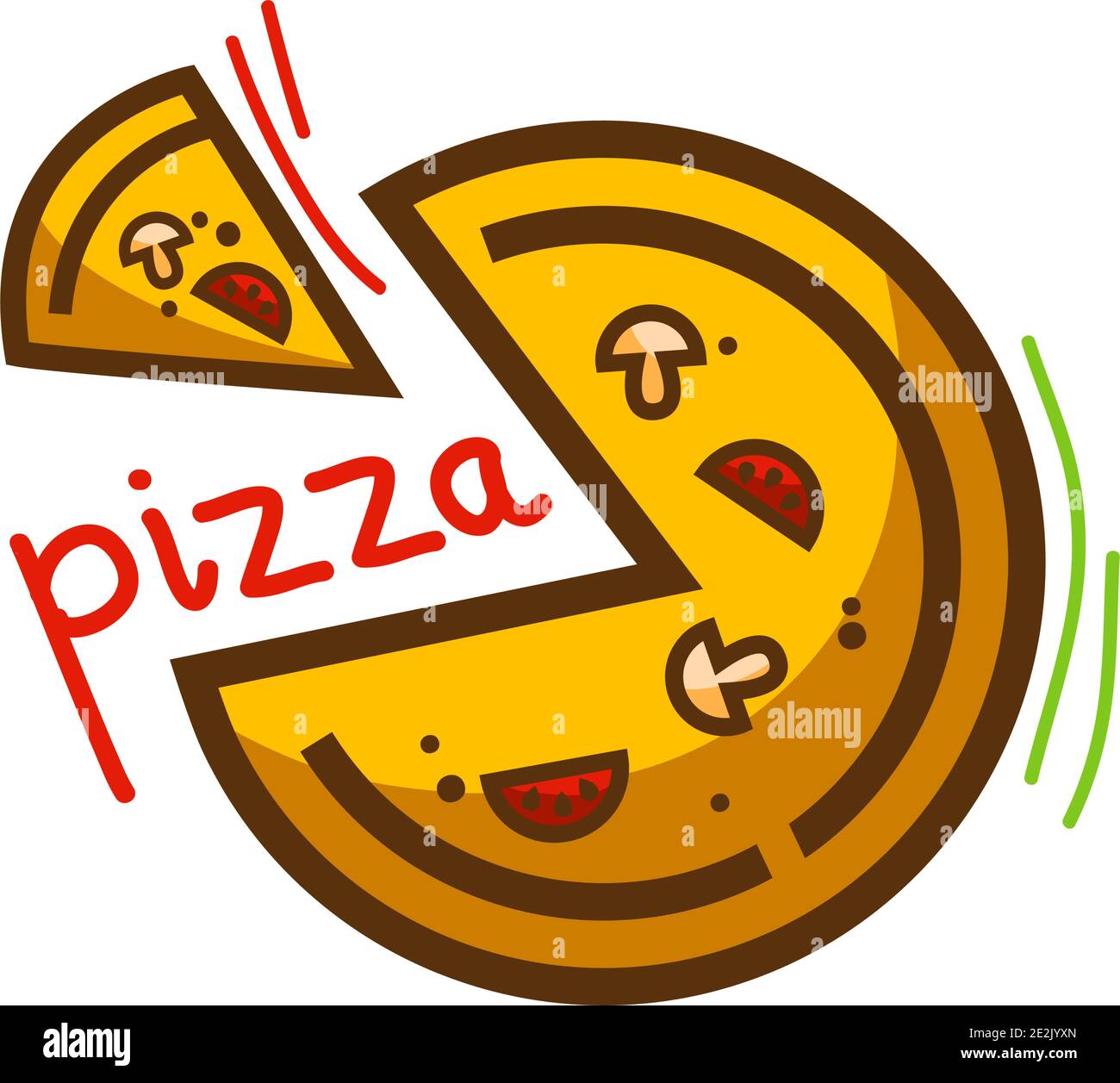 Pizza isolata su sfondo bianco. Illustrazione piatta del vettore di cibo della pizza. Illustrazione Vettoriale
