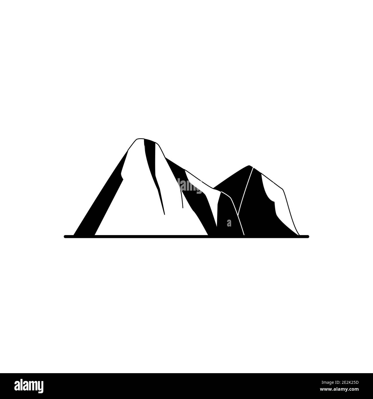 Icona della silhouette di Mountain Peaks in stile piatto. Simbolo delle rocce isolato su sfondo bianco Illustrazione Vettoriale