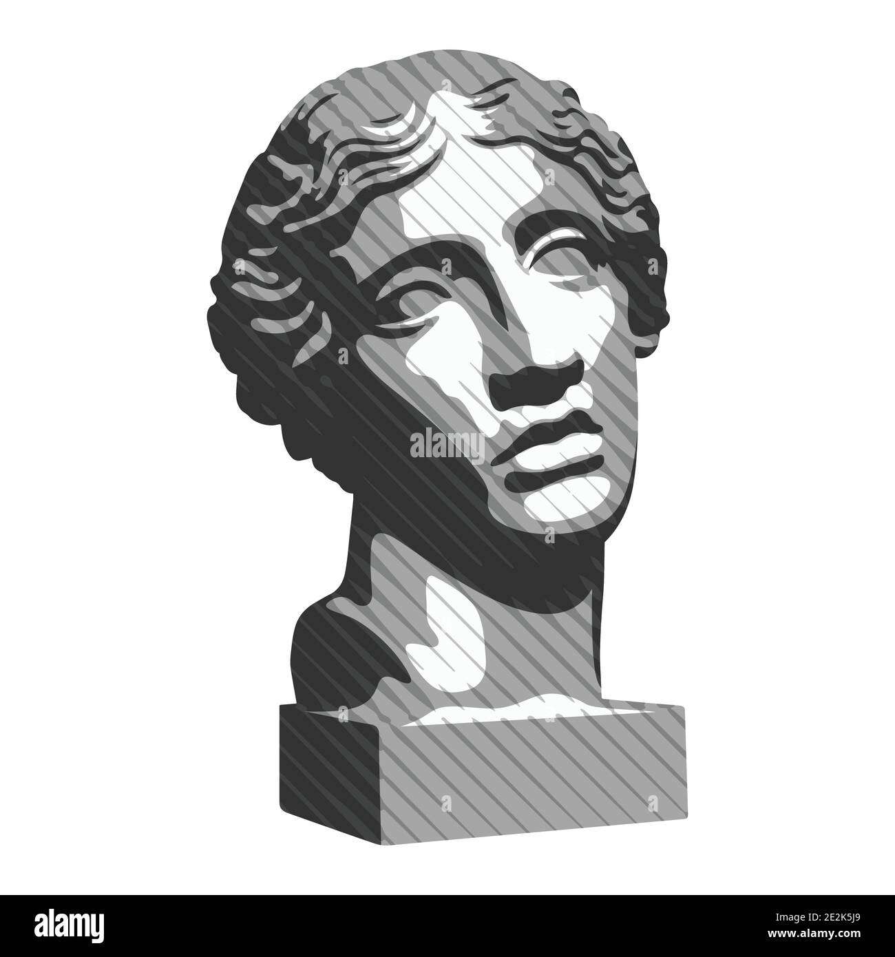 Illustrazione vettoriale della statua antica disegnata a mano. Busto in gesso di una giovane donna Illustrazione Vettoriale