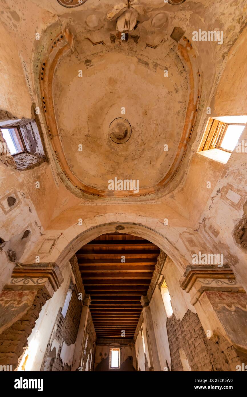 Soffitto della chiesa di missione ispiratrice al Tumacacacori National Historical Park, Arizona, USA Foto Stock
