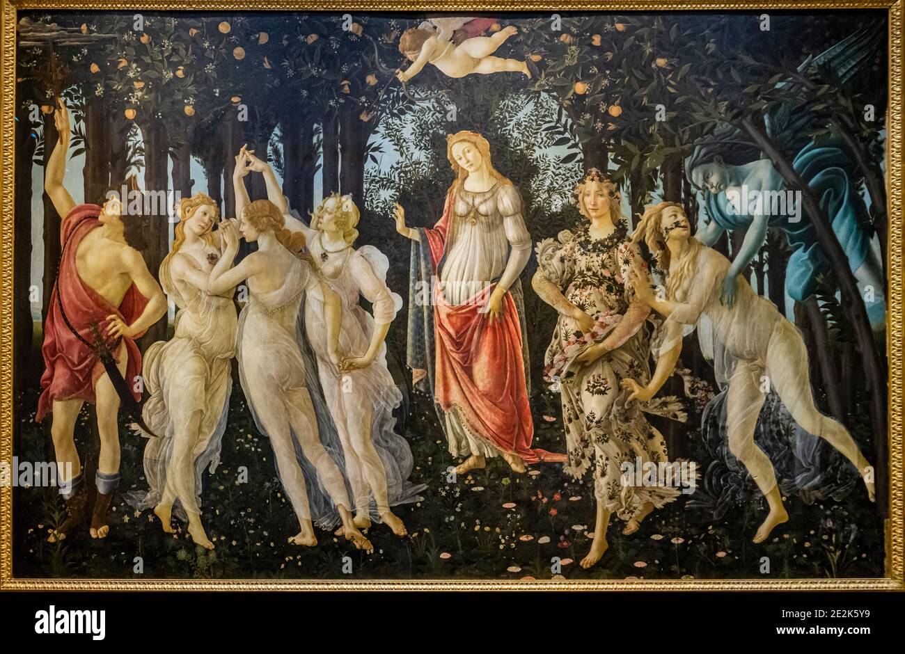Pittura Primavera di Sandro Botticelli nella galleria degli Uffizi di Firenze. E' uno dei musei più visitati in esso Foto Stock