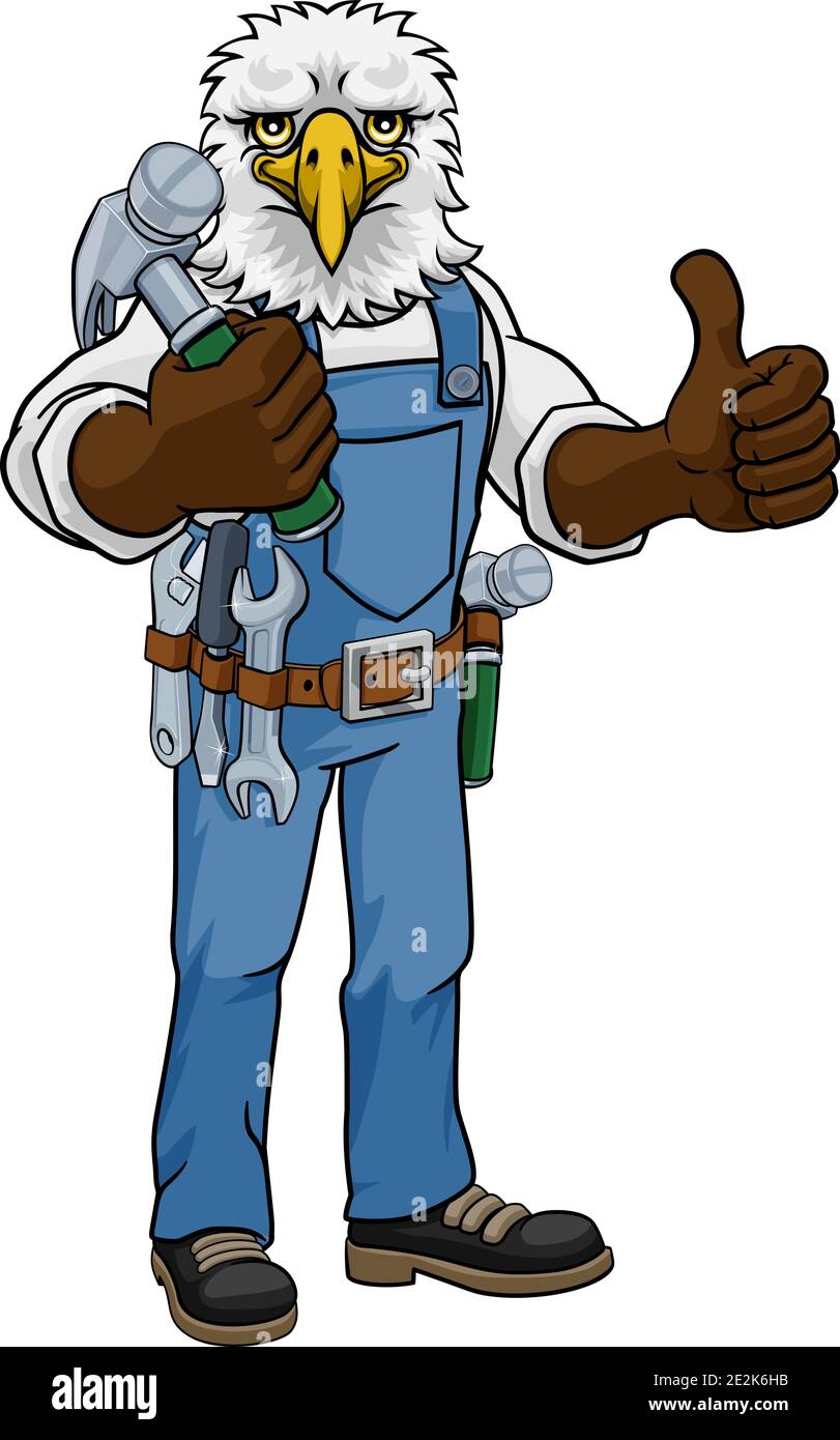 Martello Da Presa Handyman Carpenter Mascot Eagle Illustrazione Vettoriale