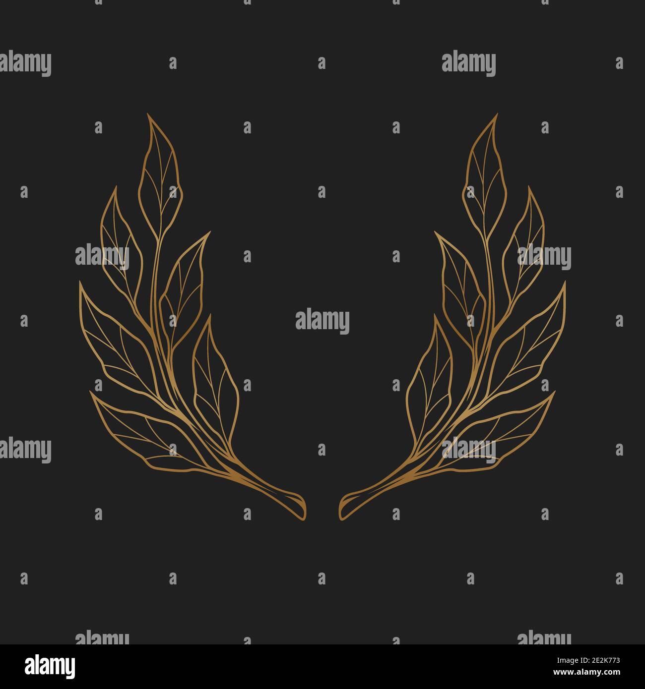 Semplice oro mano disegnata corona di alloro icona su sfondo nero. Illustrazione Vettoriale