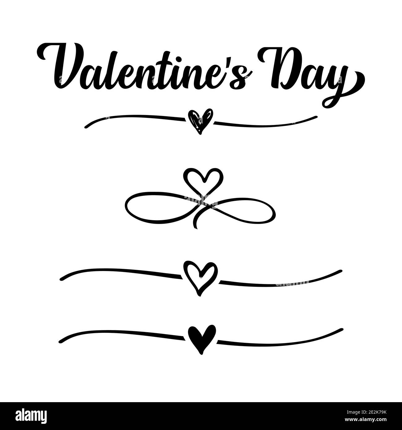 Set di cuore disegnato a mano con linea di schizzo carina, forma divisore. Love doodle isolato su sfondo bianco per giorno di valentine, matrimonio, carta giorno della madre Illustrazione Vettoriale