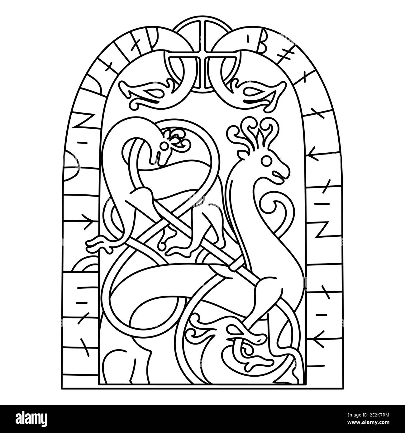 Antico animale mitico decorativo in stile Celtico, scandinavo, illustrazione di un nodo scandinavo Illustrazione Vettoriale