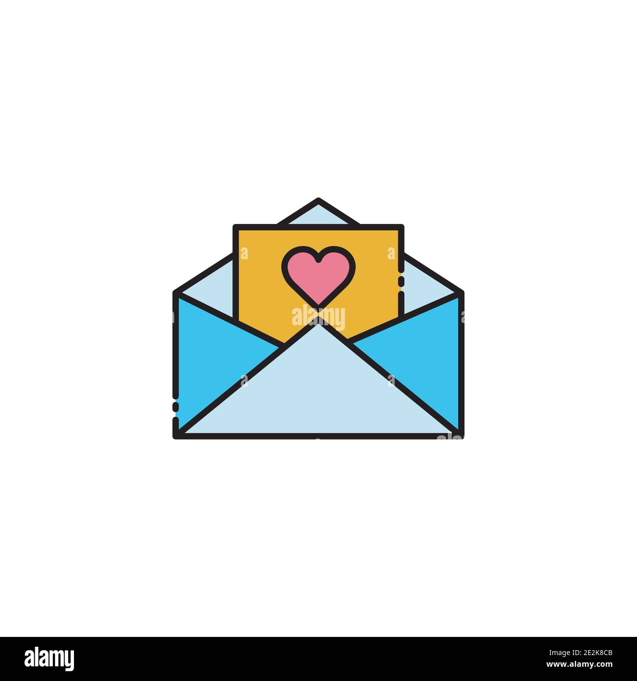 Apri messaggio icona colore lineare con cuore. Icona messaggio amore. Semplice disegno modificabile. Vettore modello di progetto Illustrazione Vettoriale