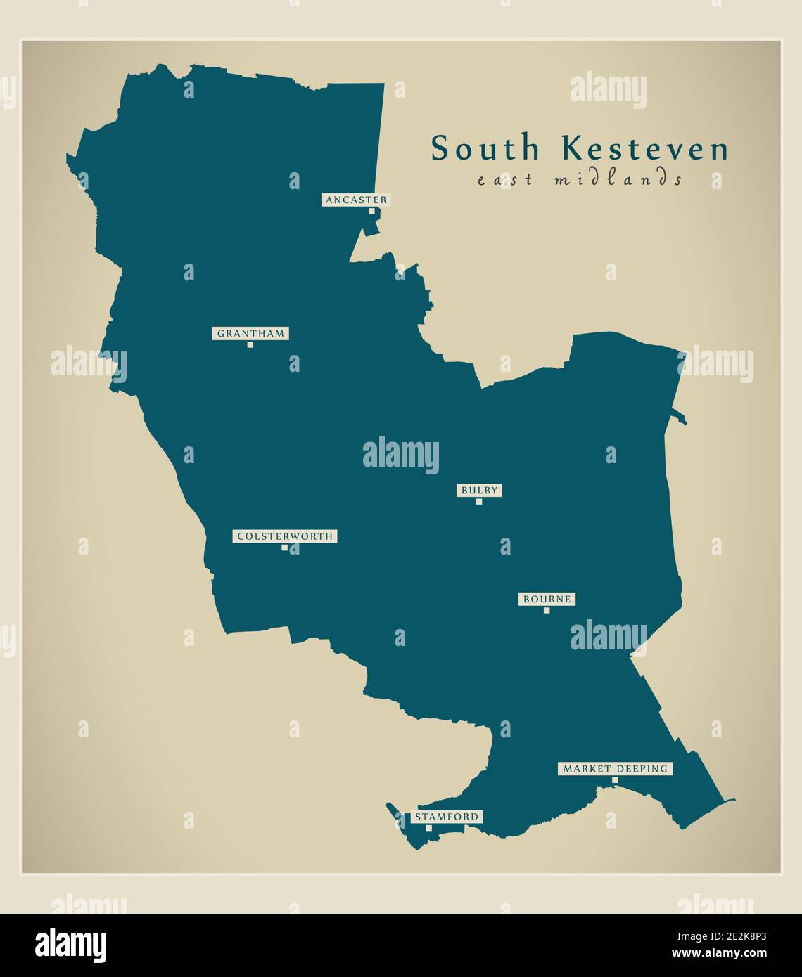 Mappa del distretto di South Kesteven - Inghilterra UK Illustrazione Vettoriale
