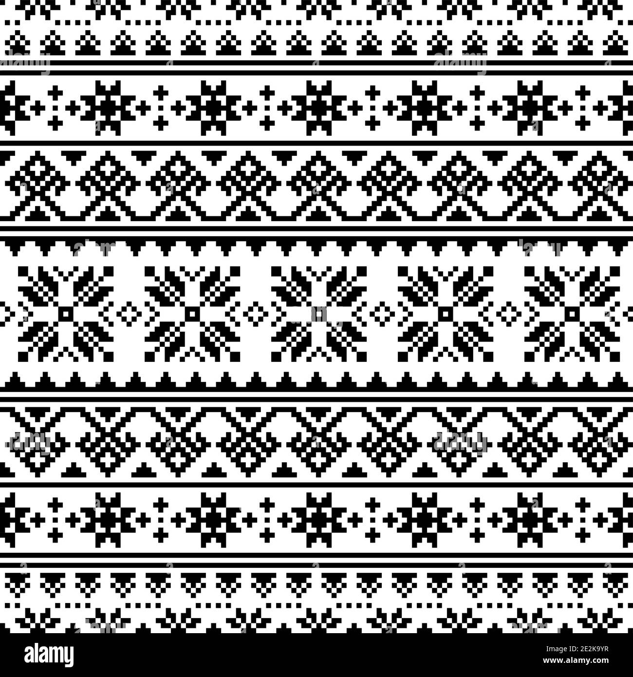 Ucraino, vettore ricamo bielorusso modello senza giunture, ornamento in bianco e nero a punti incrociati, inseguito da arte popolare - Vyshyvanka Illustrazione Vettoriale