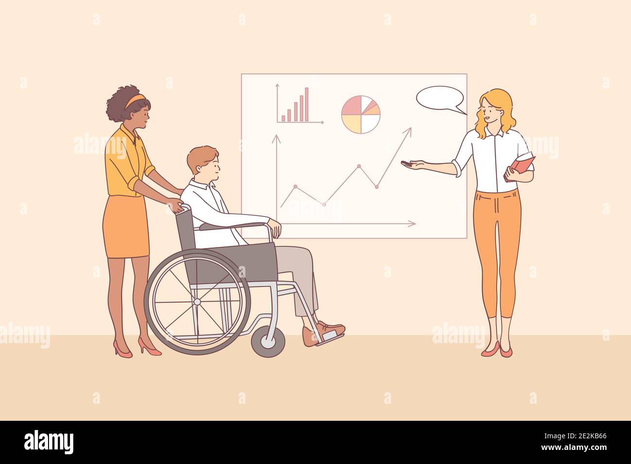 I disabili che lavorano in ufficio, riunione, concetto di negoziato Illustrazione Vettoriale