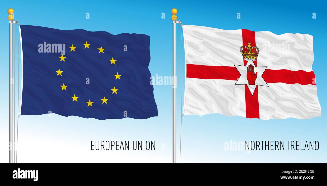 Bandiere dell'Unione europea e dell'Irlanda del Nord, illustrazione vettoriale Illustrazione Vettoriale