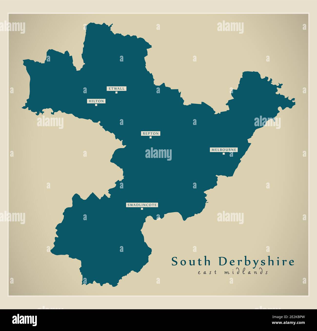 Mappa del distretto del Derbyshire meridionale - Inghilterra Regno Unito Illustrazione Vettoriale