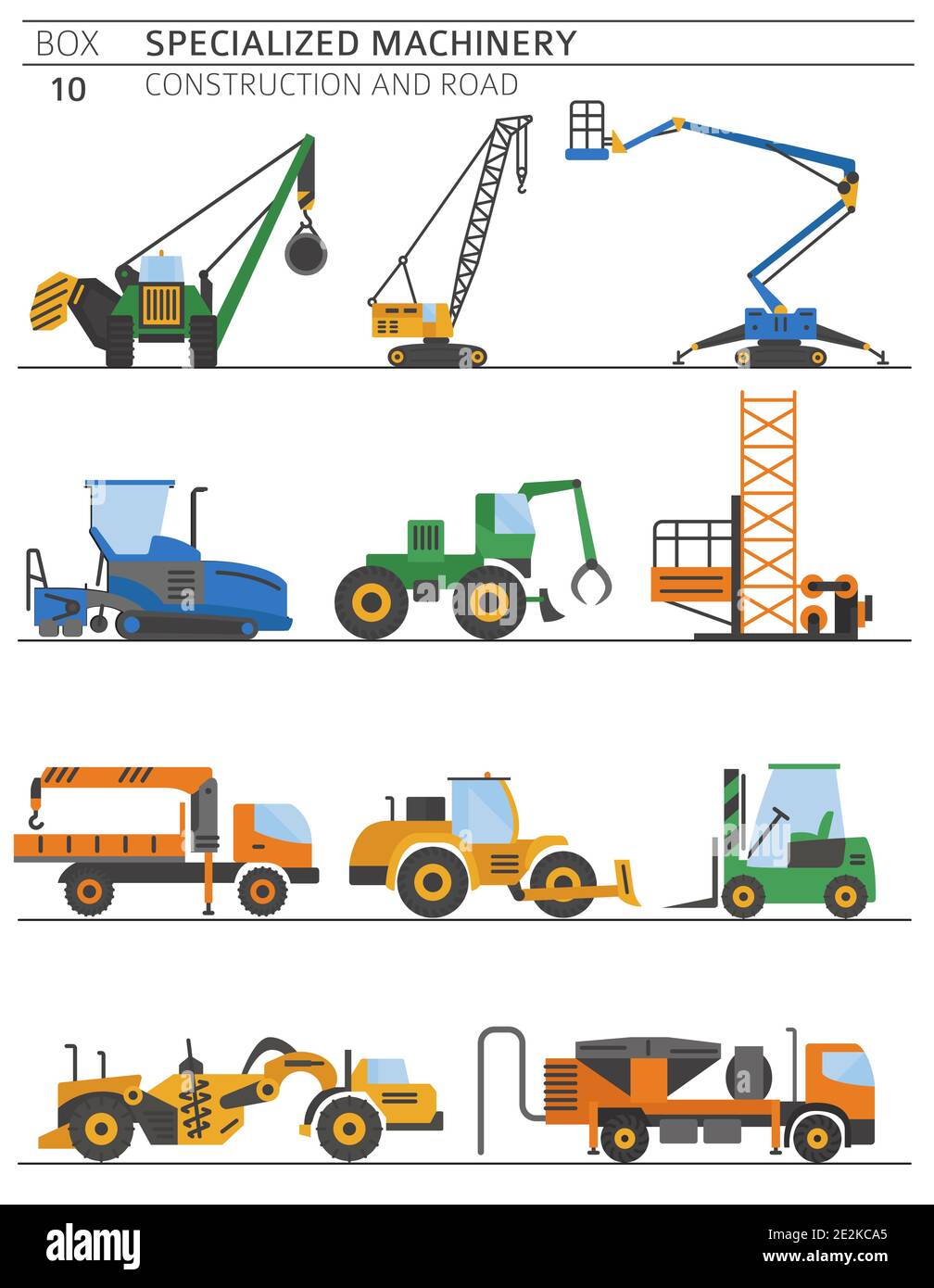 Speciale costruzione industriale e macchina stradale colorato icona vettoriale isolato su bianco. Illustrazione Illustrazione Vettoriale