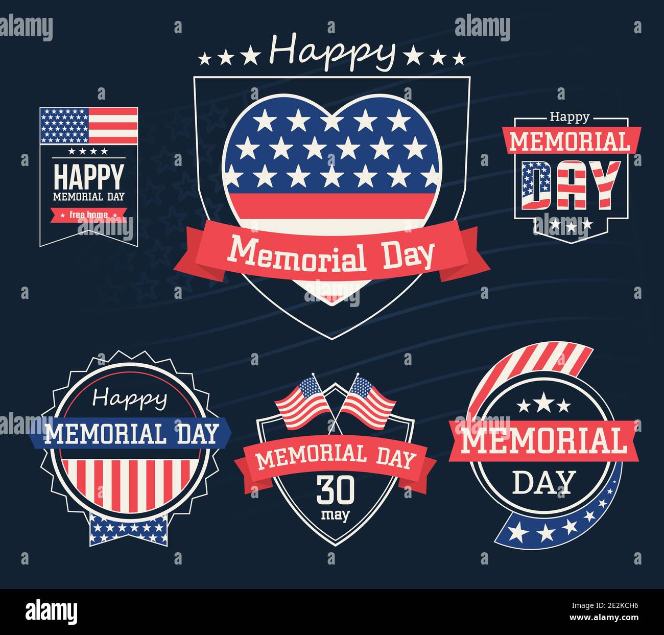 Etichetta Happy Memorial Day. Imposta le icone per il Memorial Day. Illustrazione vettoriale giorno dell'adesivo della memoria. Badge Memorial Day. Happy Memorial Day Illustrazione Vettoriale