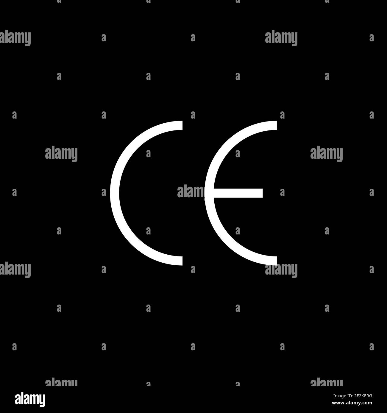 Simbolo del marchio CE di colore bianco su sfondo nero Illustrazione Vettoriale