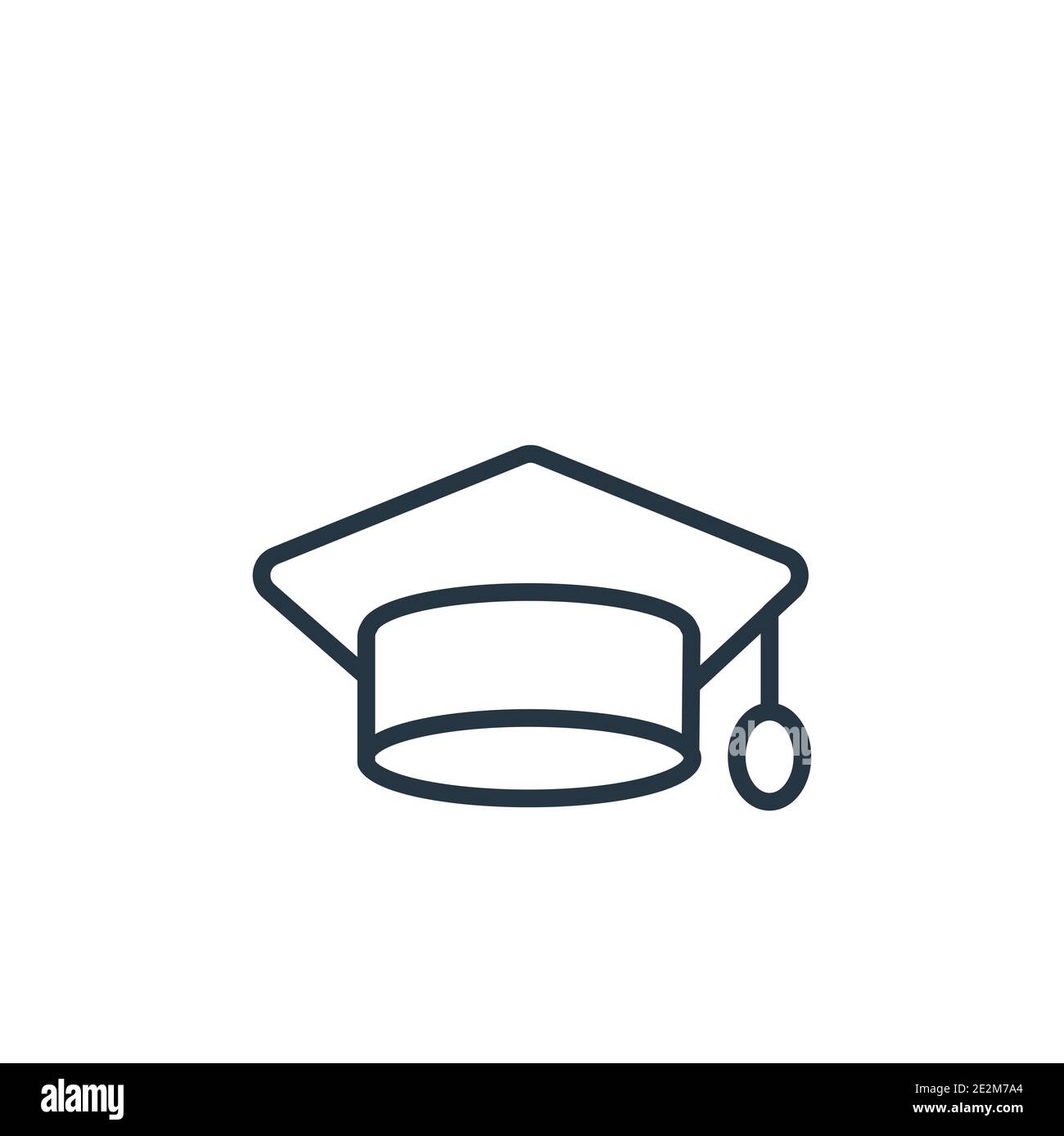 Icona del vettore del profilo del cappello di graduazione. Icona a forma di cappello con graduazione nera a linea sottile, immagine vettoriale semplice a partire da graduazioni ed educatio modificabili Illustrazione Vettoriale