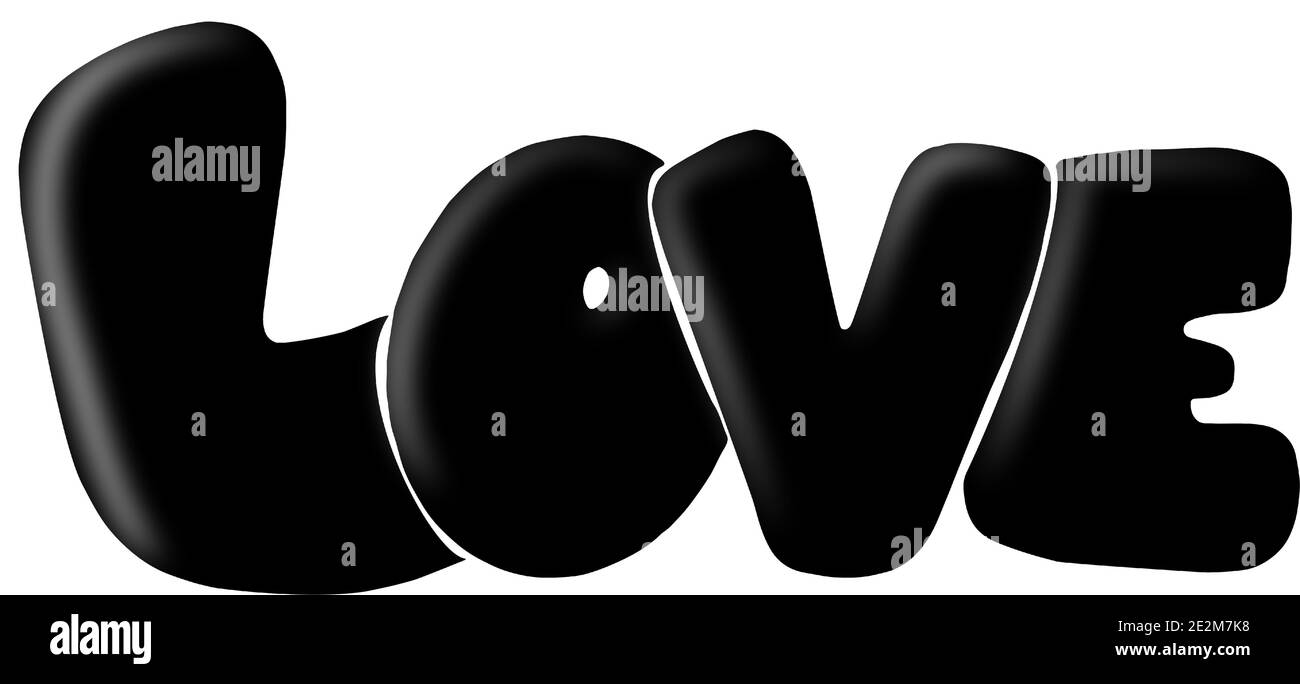 La parola Love Hand disegnata bolle lettere in nero su sfondo bianco Illustrazione Vettoriale