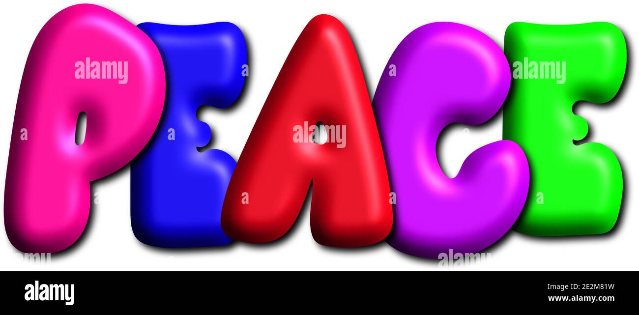 Pace in colorate bolle 3d lettere, vettore illustrazione su sfondo bianco Illustrazione Vettoriale