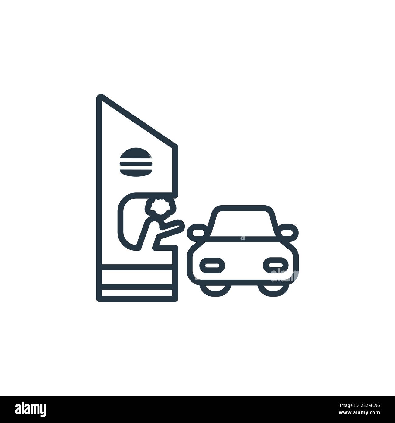 Guidare attraverso l'icona vettoriale di contorno. Sottile linea nera drive through icona, vettore piatto semplice elemento illustrazione da modificabile concetto alimentare isolato str Illustrazione Vettoriale