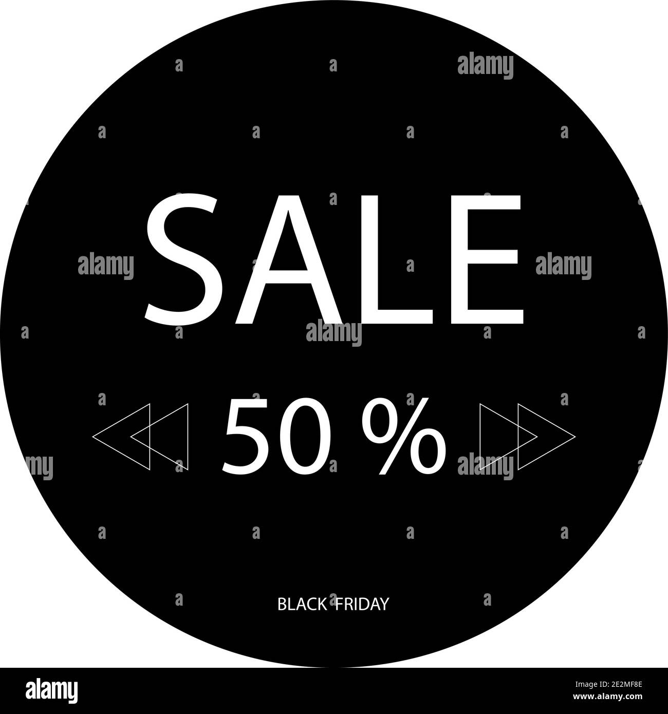 Sconto 50 su promozione grafica flat badge, vendita Black Friday. Eps10 Illustrazione Vettoriale