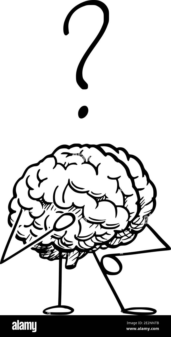 Immagine del cartoon vettoriale del pensiero cerebrale umano con punto interrogativo sopra. Illustrazione Vettoriale