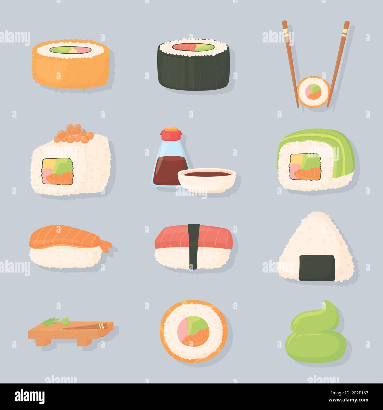 sushi time salsa trota pesce, tonno, salmone e caviale illustrazione vettoriale Illustrazione Vettoriale