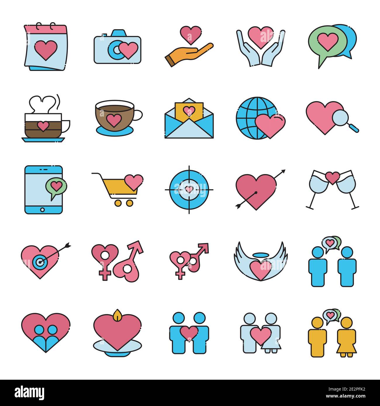 Set di icone a colori lineari per San Valentino. Icone d'amore. Semplice design modificabile. Vettore modello di progetto Illustrazione Vettoriale