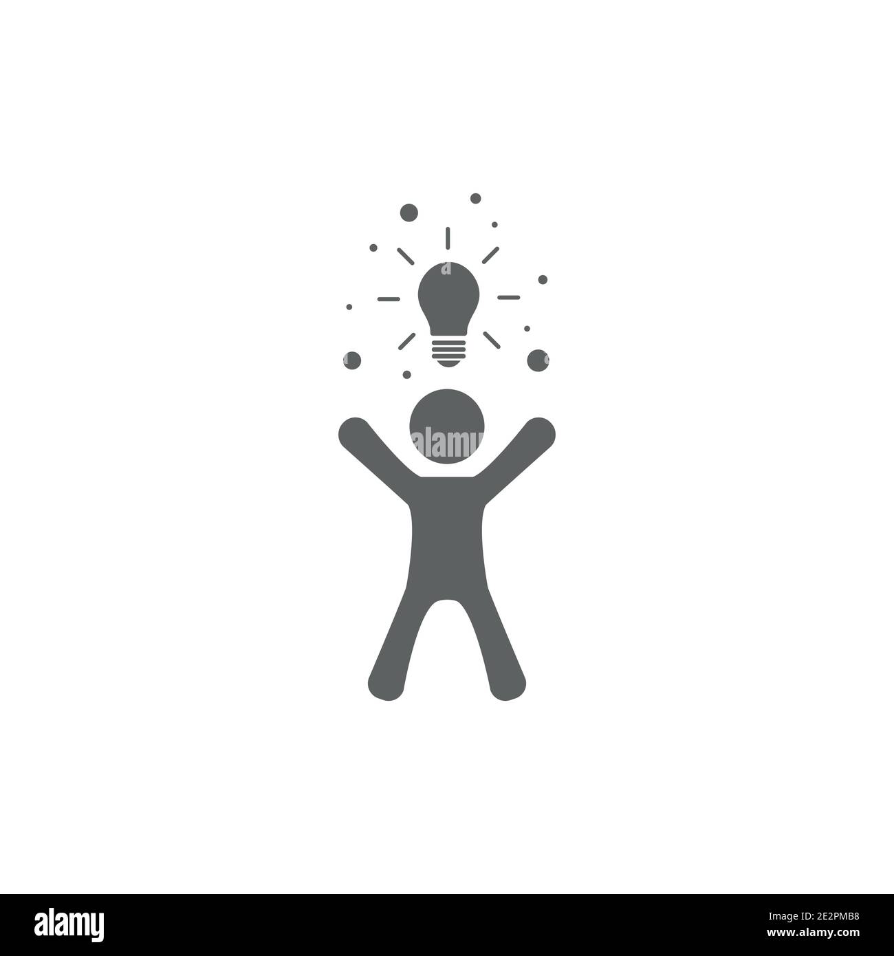 Silhouette uomo con lampadina. Nuovo pittogramma idea. Icona innovazione. Tempesta cerebrale. Isolato su bianco. Illustrazione vettoriale. Bianco e nero . Illustrazione Vettoriale