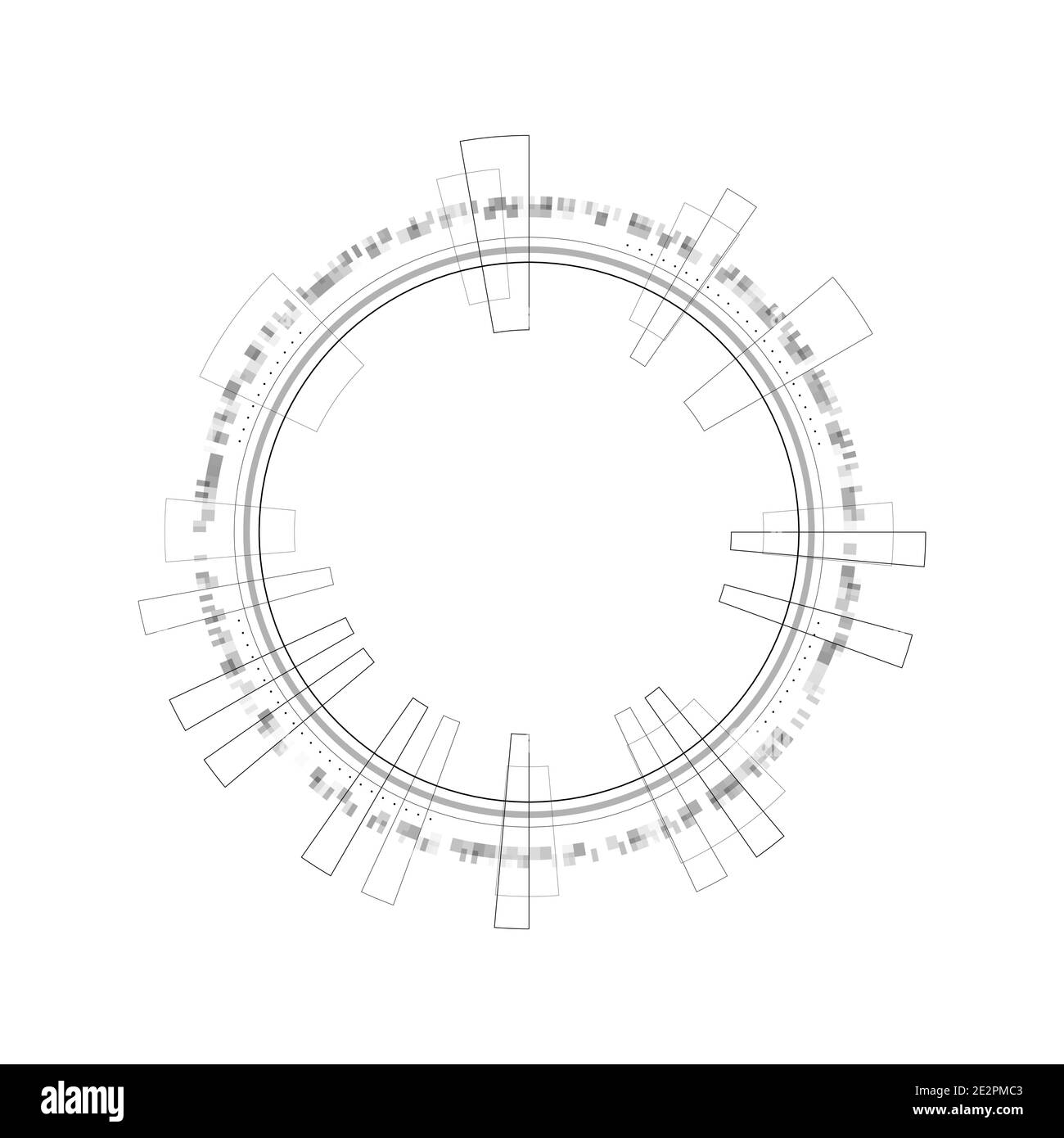 Elementi infografici del cerchio HUD. Display head-up rotondo sci-fi per un'interfaccia utente futuristica HUD. Tema tecnico e scientifico. Illustrazione vettoriale. Illustrazione Vettoriale