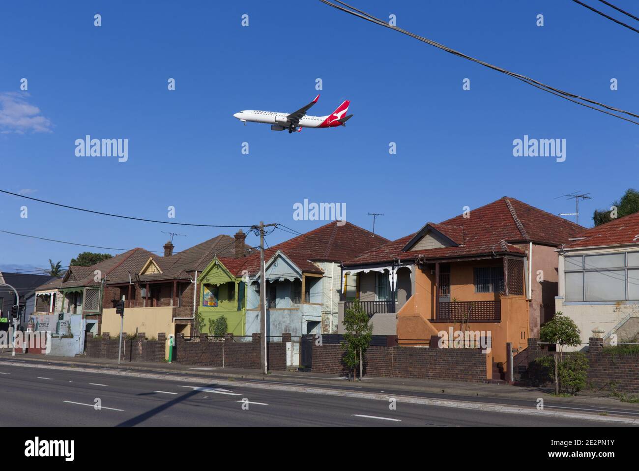 Nel percorso di volo a Sydenham con l'aereo in arrivo Atterra a Sydney New South Wales Australia Foto Stock