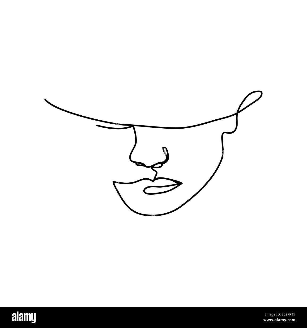 Arte lineare di una faccia femmina con un headdress. Concetto di moda, minimalismo della bellezza femminile. Illustrazione vettoriale Illustrazione Vettoriale