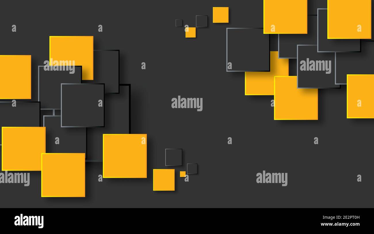 Design astratto di banner tecnologico con quadratini arancioni e neri. Sfondo vettoriale geometrico Illustrazione Vettoriale