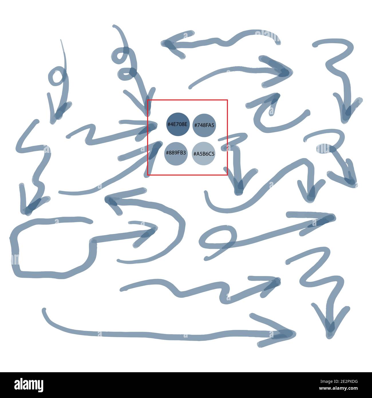 freccia blu con codice colore nell'illustrazione vettoriale centrale isolato su sfondo bianco Illustrazione Vettoriale