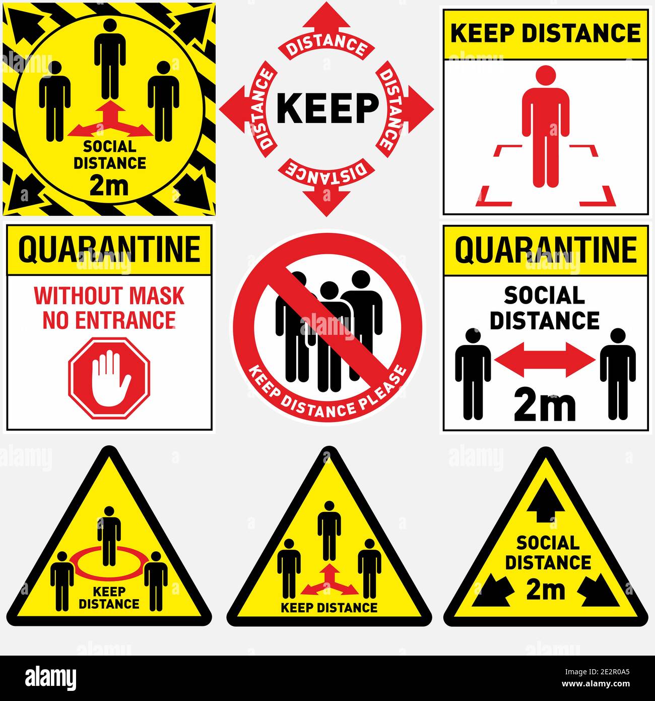 Set di icone di social distancing. Raccolta di semplici segni come l'autoisolamento, distanza di sicurezza, soggiorno a casa, mantenere la distanza, quarantena e altri. Modificabile Illustrazione Vettoriale