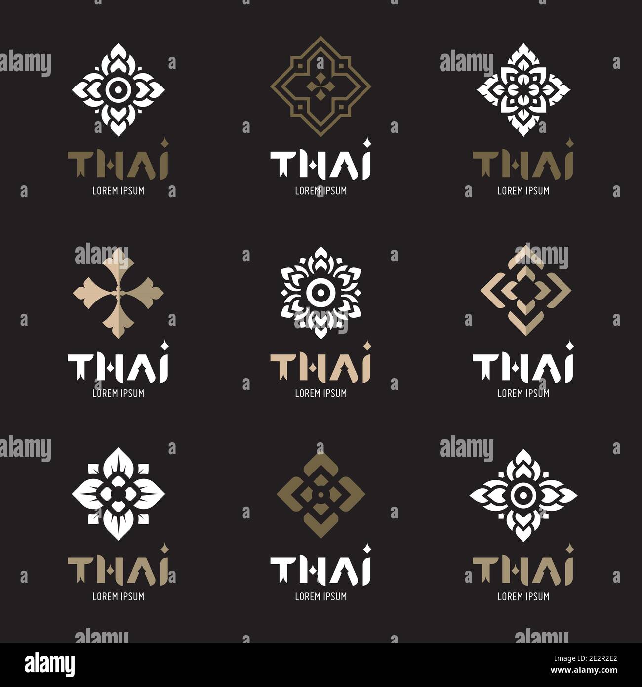 Set vettoriale per il design del logo Thai Concept. Illustrazione Vettoriale